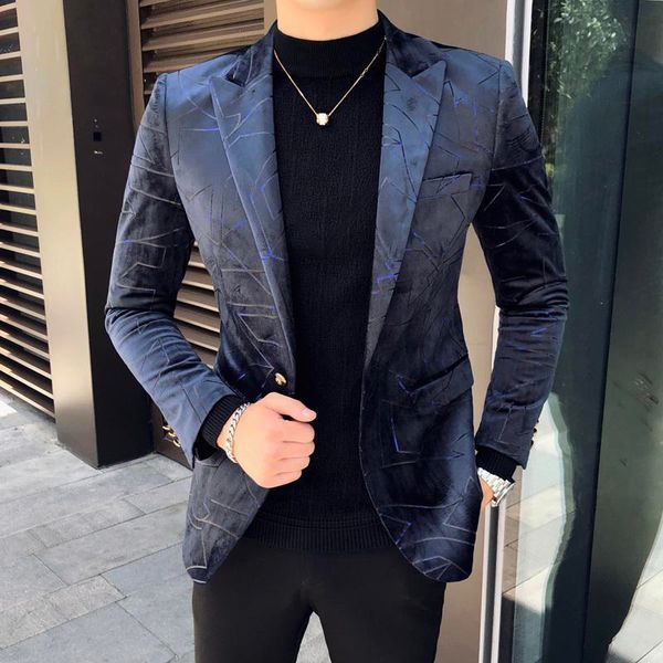 

British Style Clothing Nightclub Chaqueta Hombre Slim Mens Blazers Line Printed Stage Clothes Singers Mens Party Wear For