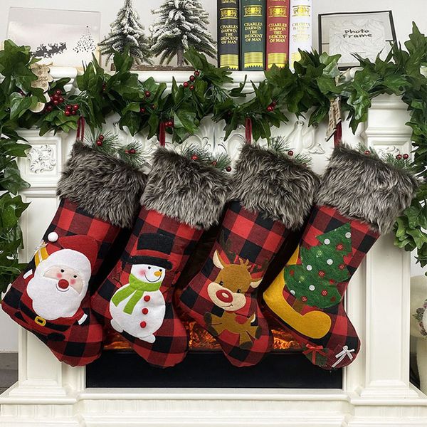 

юла санта-клауса подарок мешок рождественские носки подарок мешок рождественские украшения покрывают кулон elk елки клетчатую ткань