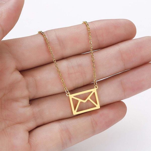 

simple gold chains necklaces 2020 fashion jewelry the neck steel color envelope necklaces women square pendants stainless steel, Silver