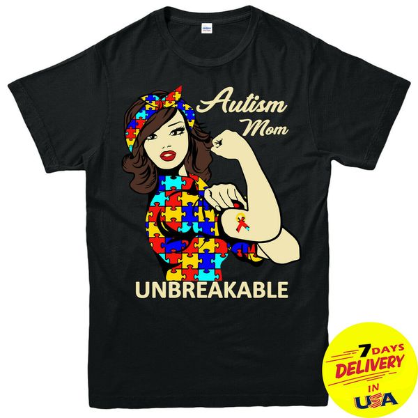 

аутизм t-shirt, любовь, сердце, мама, unbreakable, awareness, 2019 мода коротким рукавом черная футболка хлопок повседневная майка