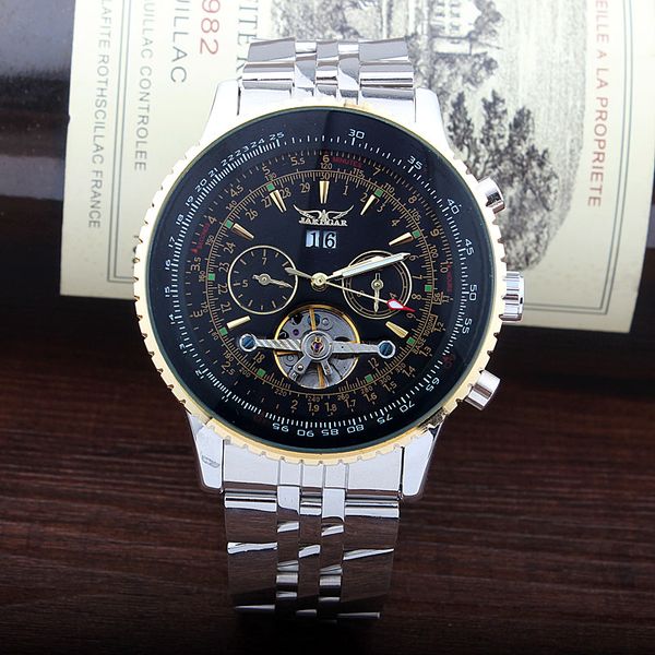 

mens watches men hand wind automatic mechanical dresses wrist watch clock relogio masculino steel stra, Slivery;brown