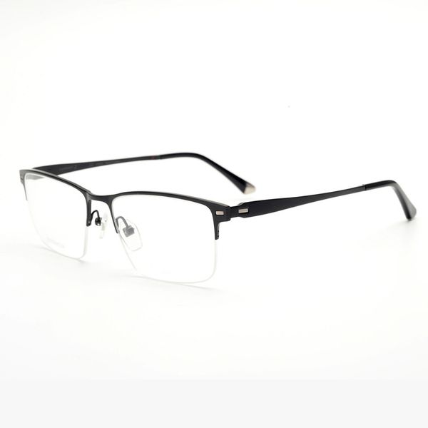 

business half-frame ultra-light titanium frame glasses men's nearsighted glasses big face compatible, Black
