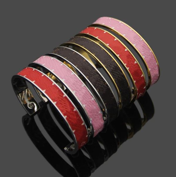 

red currant pink leather open bracelet, Golden;silver