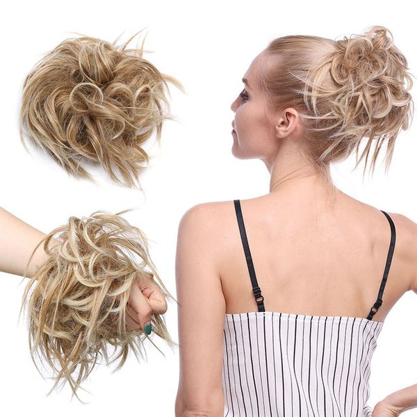 

europe and the united states wig hair circle chicken tail is messy and fluffy, the hair bun is female, and the flower bud is button type, Black;brown