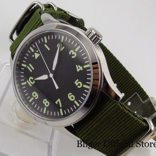 

polished nologo 42mm automatic men watch sapphire glass nologo dial green marks miyota movement nylon band, Slivery;brown