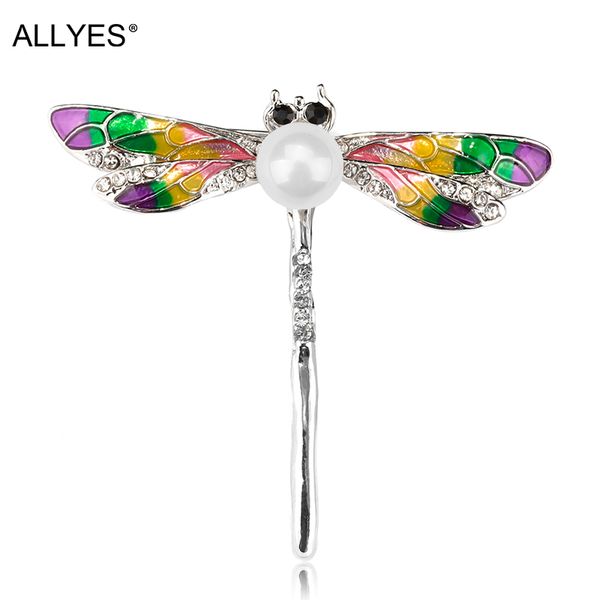 

allyes dragonfly brooch jewelry for women girls crystal enamel alloy clothes collar lapel rhinestone insect pin brooches, Gray