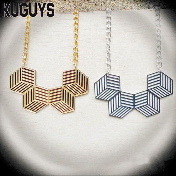 

kuguys fashion acrylic jewelry women geometric stripe pendant necklace link chain hiphop rock mens necklaces, Silver