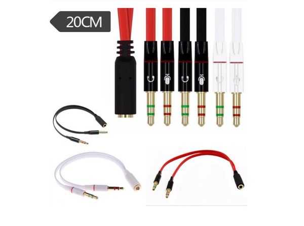 Cabos de áudio AUX 3,5mm Mini Mini Jack 1 Feminino a 2 Male Y Splitter Fone de Ouvido Cabo Fone de ouvido 2 em 1 microfone