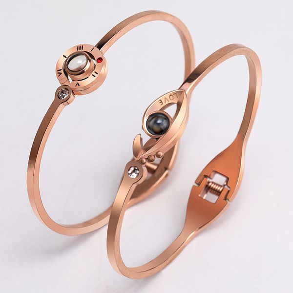 

bangle arrival rose gold 100 languages i love you projection fashion charm women bracelet drop, Black