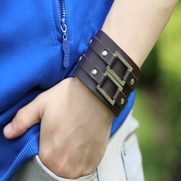 

fehame pupolar men multilayer pu leather bracelet alloy charm bracelet fahsion jewelry 2020, Black