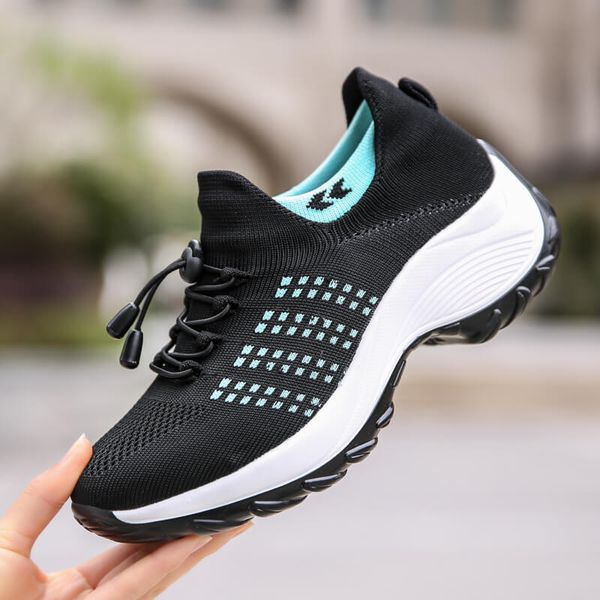 

women platform shoes sneakers breathable mesh flats casual shoes thick bottom trainers, Black