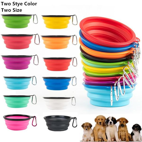 12oz 34 oz Katlanabilir Köpek Kaseleri Genişletilebilir fincan tabak Taşınabilir Seyahat Pet Kedi Yemek Su Besleme Silikon Kase KARABINER KLİP İLE YÜRÜYÜŞÜN İLGİLİ Seyahat 24 Renk