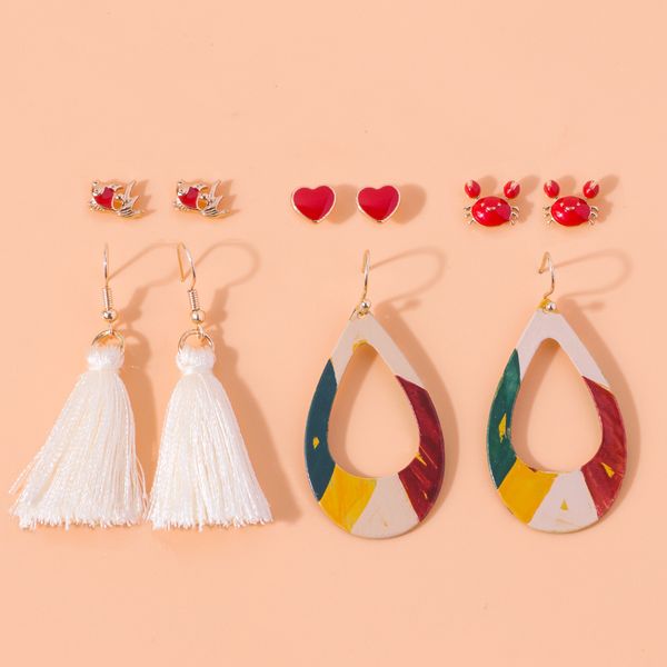 

europe and the united states explosive style earrings set, simple white tassel spray-painted earrings heart-shaped more than a card earrings, Silver