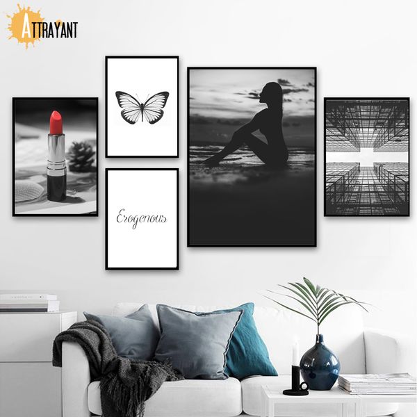 

beach girl lipstick new york skyscraper wall art print canvas painting nordic posters and prints wall pictures for living room