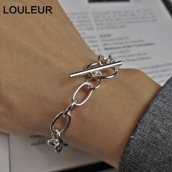 

louleur 925 sterling silver crude chain buckle bracelets silver ingenuity design works elegant bracelets for women jewelry gift, Golden;silver