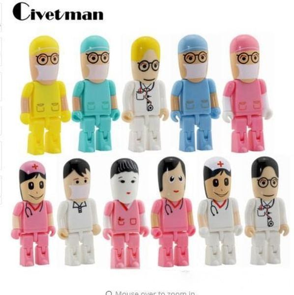 

cartoon pen drive robot doctor nurse model usb 2.0 flash memory stick 4gb 8gb 16gb 32gb 64gb dentist usb flash drives thumbdrive