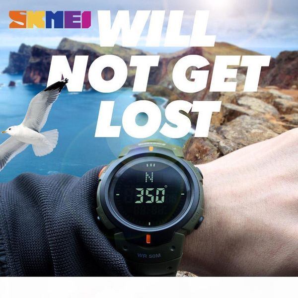 

skmei outdoor men compass sports watches hiking led electronic digital watch man chronograph wristwatches relogio masculino, Slivery;brown