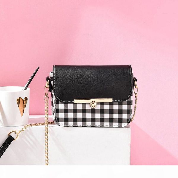 

women leather shoulder bags 2019 summer messenger bag chain handbag ladies small plaid leather crossbody bag fashion purse