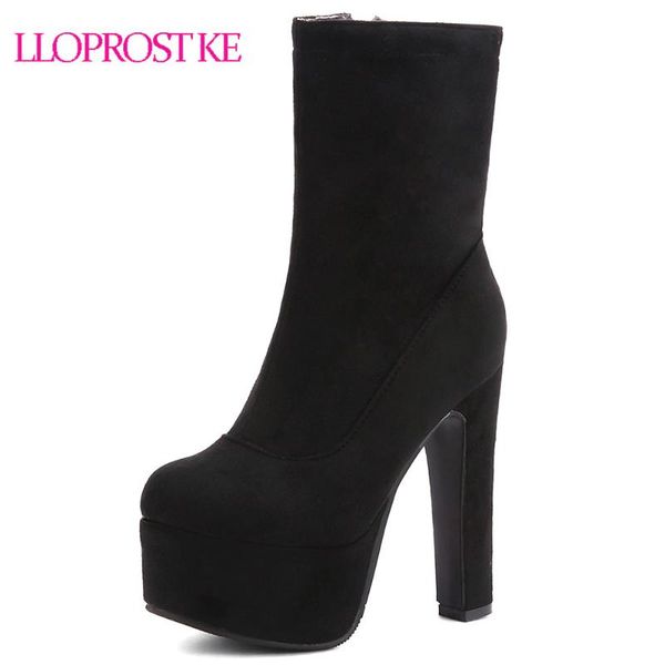 

boots lloprost ke 2021 autumn winter woman side zipper thick heel shoes women ankle size 31-48 my993, Black