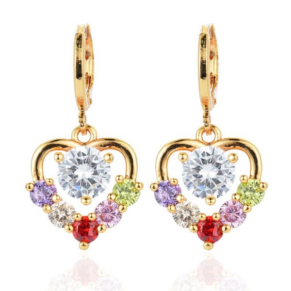 

fashion gold color women multicolor cz love heart dangle wedding earrings jewelry, Silver