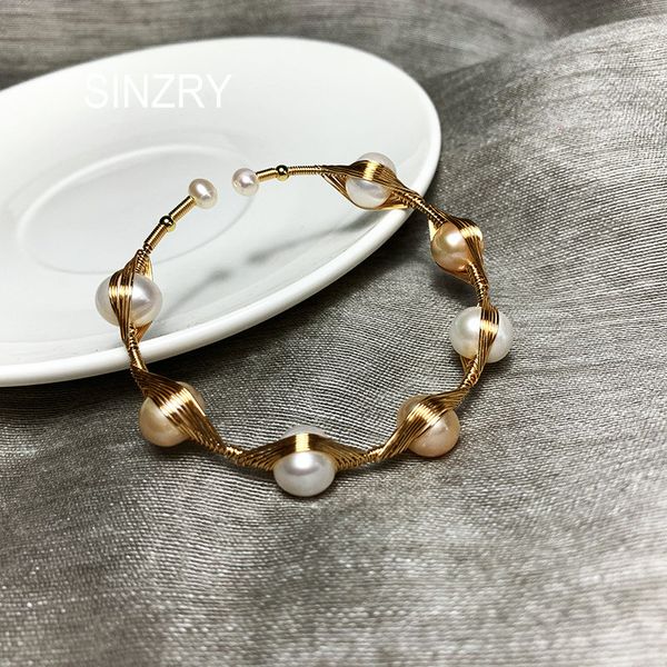 

sinzry ale original elegant handmade natural pearl vintage charm weave cuff bangles creative fashion jewelry, Black
