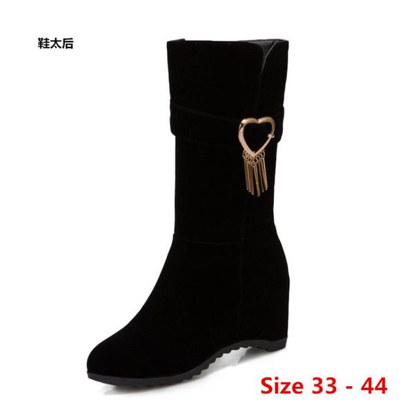 

boots mid calf height increasing wedges women spring autumn high heel shoes short woman small big size 33 - 44, Black