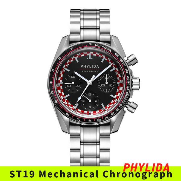 

40mm men's watch st19 mechanical chronograph black/red dial wristwatch speed master tintin sapphire crystal solid ss, Slivery;brown