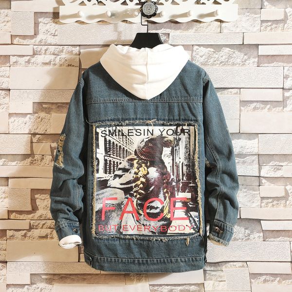 

januarysnow spring and autumn winter fashion men retro loose denim jacket men's black casual washed jean jacket coat cowboy outerwear m, Black;brown
