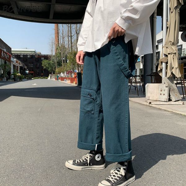 

casual pants men solid pocket cargo pant loose drawstring mens ulzzang harajuku fitness fashion korean style streetwear hip hop, Black