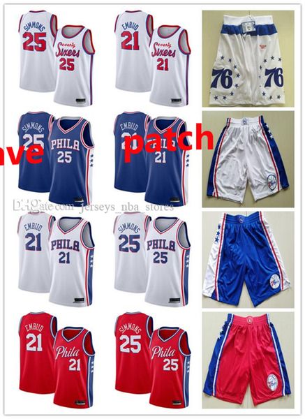 

метанию филадельфия 76ers пережитка joel 21 embiid бен 25 симмонс лиственные классики баскетбол джерси баскетбол шорты синий красный, Black;red