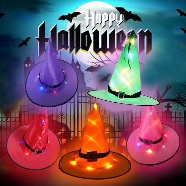 

1pc halloween decoration witch hats led lights cap halloween costume props outdoor tree hanging ornament home glow party decor