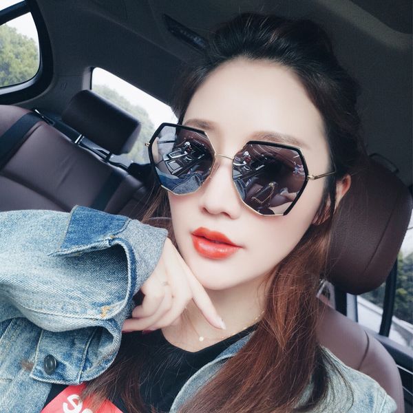 

2020 new retro sunglasses female big box trend sunglasses reflective irregular polygon round face glasses custom