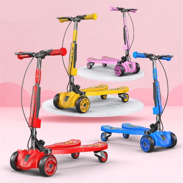 

children's adjustable kick scooter led light up 4 wheel foot scooters children city roller skateboard gifts for kids