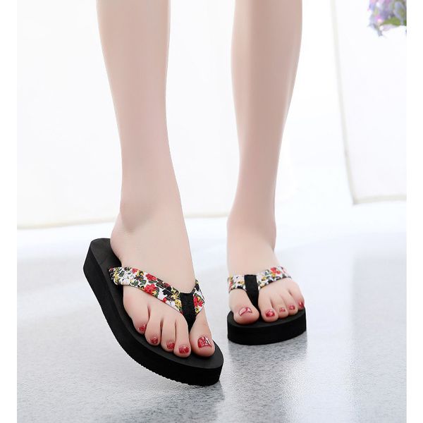 

slippers shoes woman bohemian flower flat summer sandalias non-slip beach flip flops slipper 2021 zapatos de mujer, Black