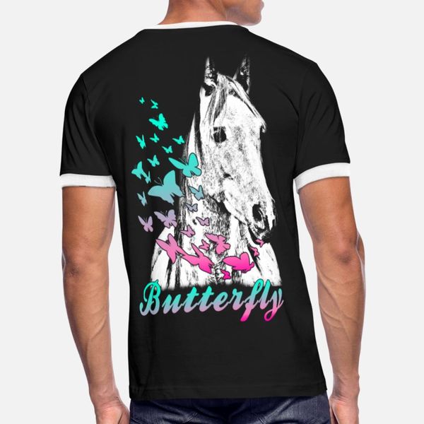 

horse head with butterflies t shirt men designer short sleeve o neck original interesting funny summer style leisure shirt
