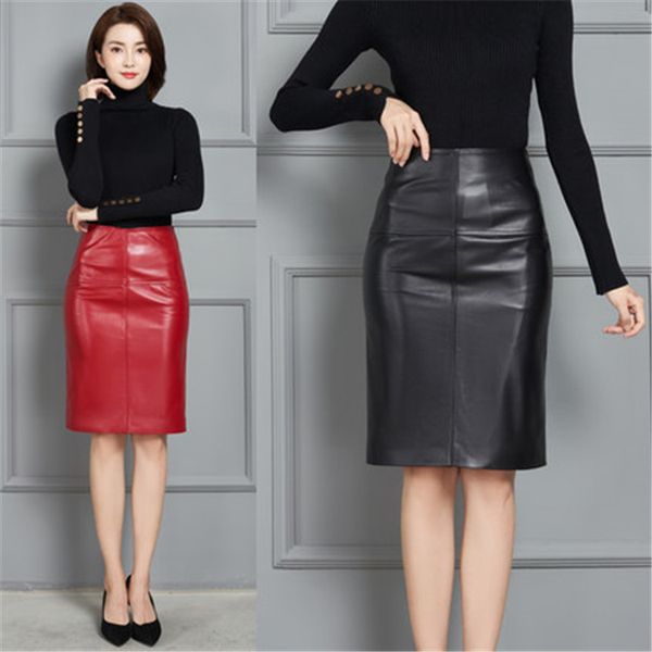 

2020 new fashion genuine real sheep leather skirt k1, Black