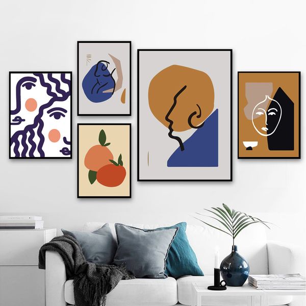 

абстрактный геометрический цвет блока line face wall art холст картина скандинавские постеры и распечатывает настенные картины для гостиной