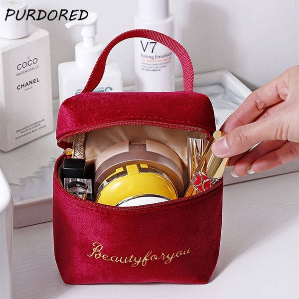 

purdored 1 pc velvet cosmetic bag women travel makeup bag organizer solid color female make up pouch necessaries porte carte