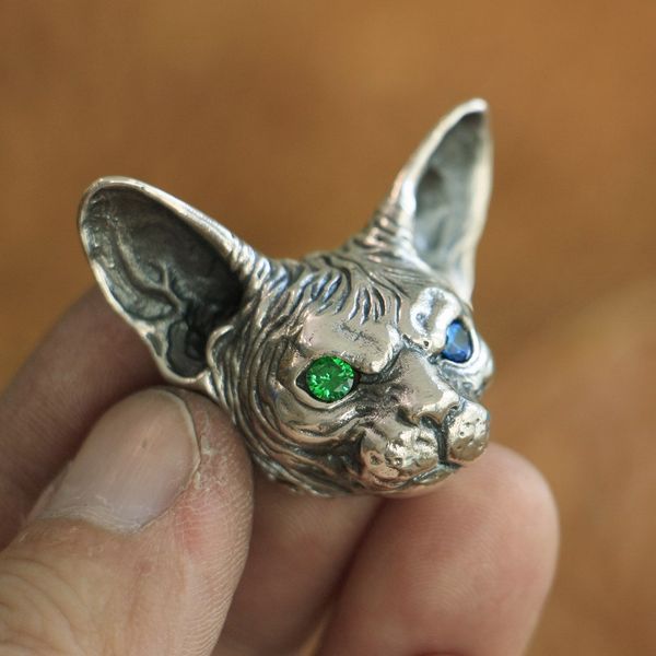 

high details 925 sterling silver sphynx cat pendant mens biker pendant ta113