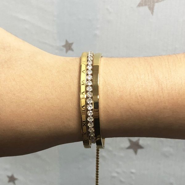

3pcs/set stainless steel luxury roman royal bracelet & bangle handmade zircon bracelet glossy bangle for women pulseira jewelry, Golden;silver