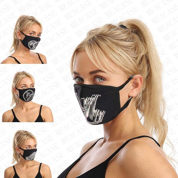 

fashion diamond rhinestone masks luxury reusable face mask for women men glitter shinny gem jewel mask anti dust haze washable masks d8607
