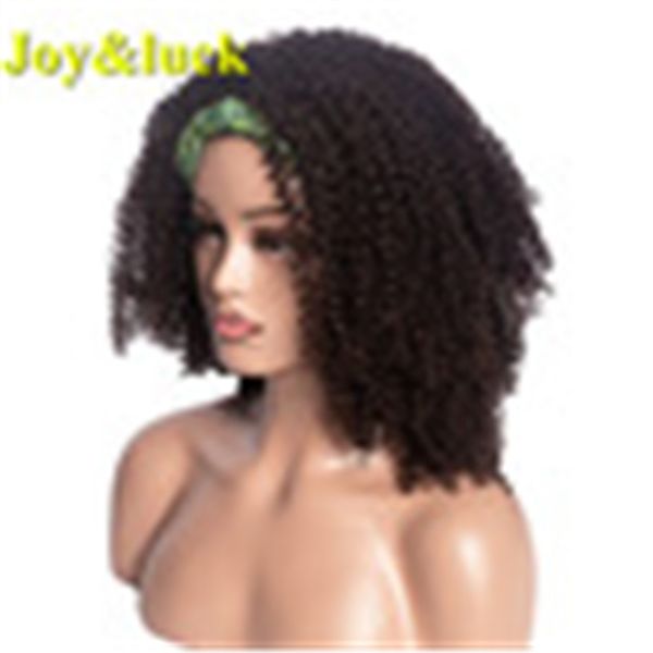 

joy&luck puff turban wig wrp and wig linked headband wigs short afro kinky curly synthetic head wrap wig different kind colors, Black