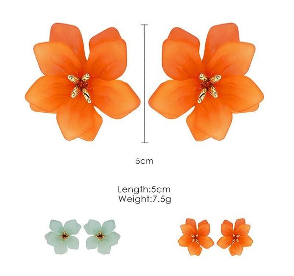 

retro exaggerated fashion frosted large flowers metal flower fresh temperament earrings female002, Golden;silver
