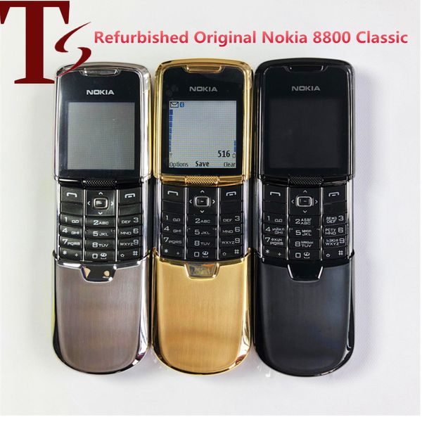 Original desbloqueado Nokia 8800 Classic Telemóveis Bluetooth Russo Árabe Inglês Keybaord GSM Gold Sliver Black Reformado
