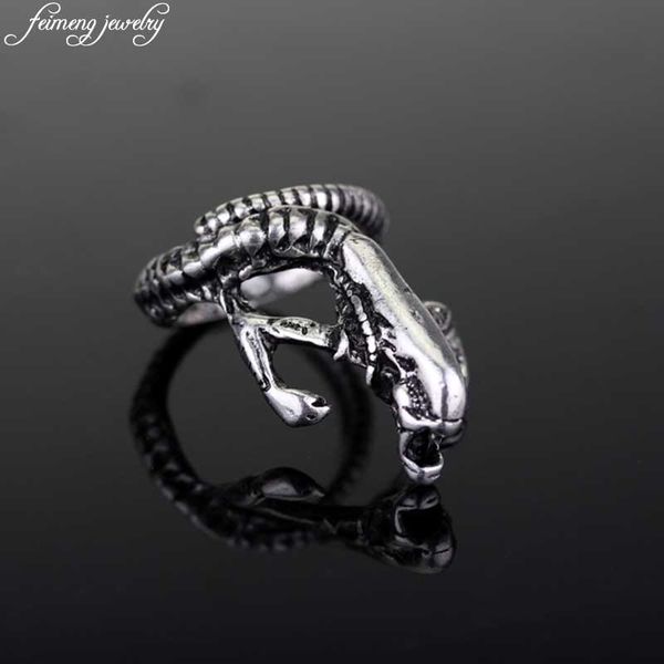 

punk style special-shaped ring alien retro finger adjustable ring men's fashion antique zinc alloy, Golden;silver