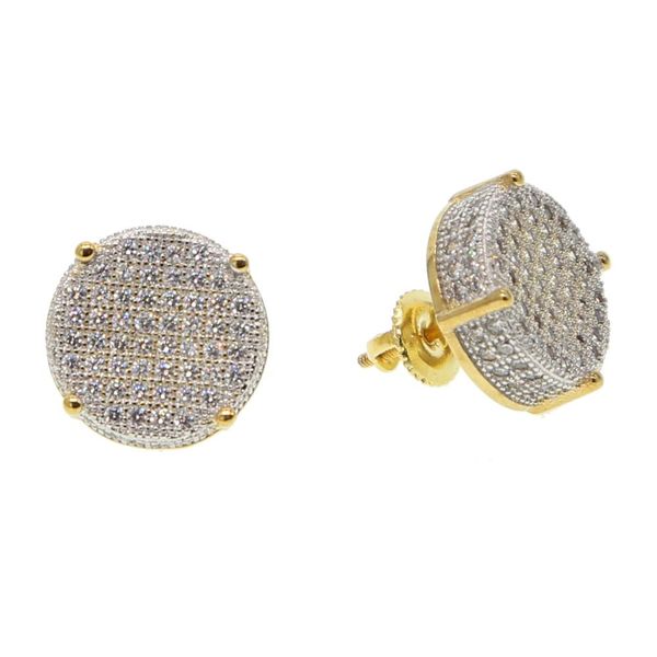 

14mm disc micro pave cubic zirconia gold colors bling hip hop women mens screwback, Golden;silver