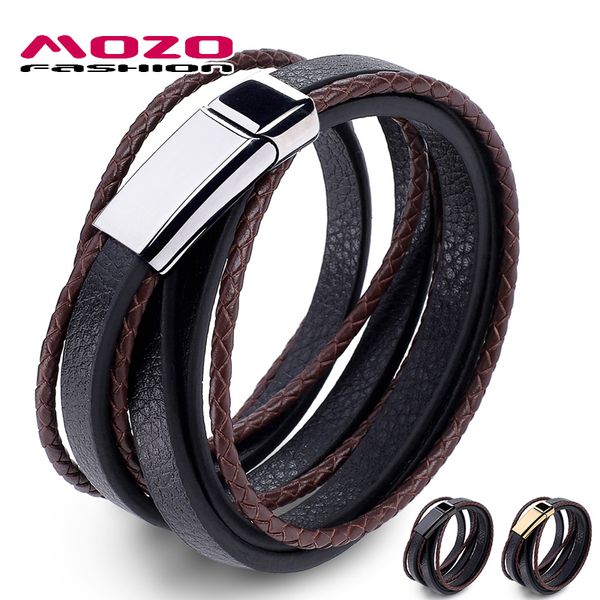 

charm bracelets fashion jewelry men black leather rope chain stainless steel bracelet punk man vintage hand strap women gifts 043, Golden;silver