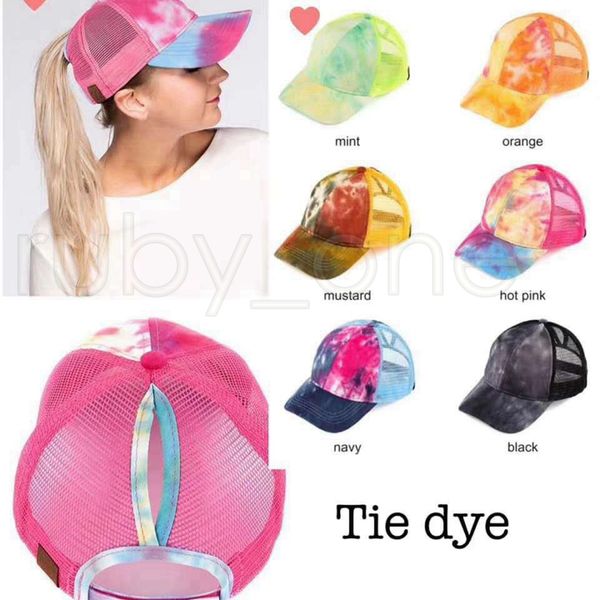 

tie dye criss cross ponytail baseball cap outdoor sports sun hat trucker adjustable summer home party hats supply 8styles rra3444