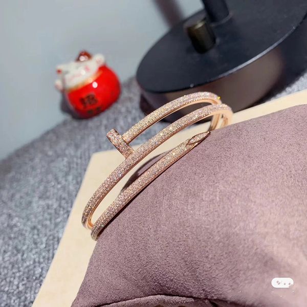 

fashion 2 row nail bracelets for women gold plated love bangle bracelet full diamond bracelet jewelry for lover 17cm, Black