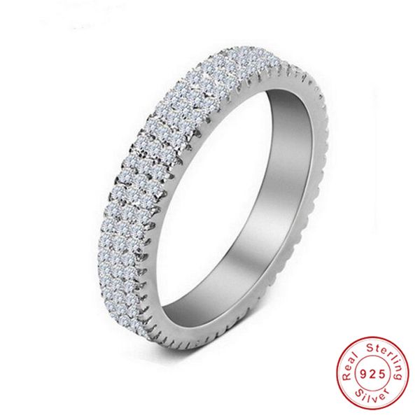 

sparkling luxury jewelry 925 sterling silver 3 rows 5a cubic zirconia party promise rings women wedding engagement band ring for lovers&#039, Slivery;golden